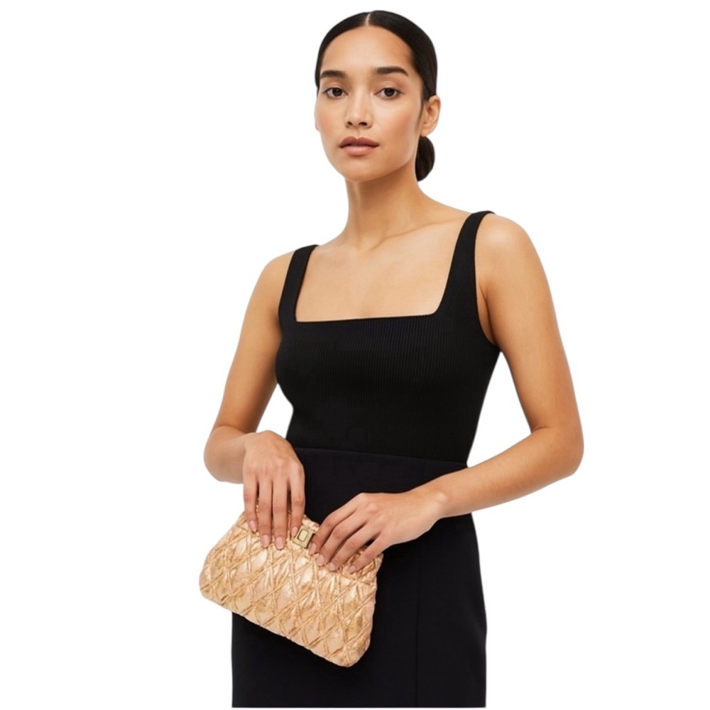 Lilly Pulitzer Gold Organza Quilted Chancey Clutch w/ Turn-Lock Closure & Chain - Picture 9 of 16
